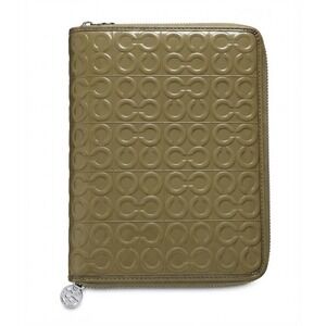 Flawed Gem! Coach Olive Green Patent Leather Signature C Zip Around Portfolio